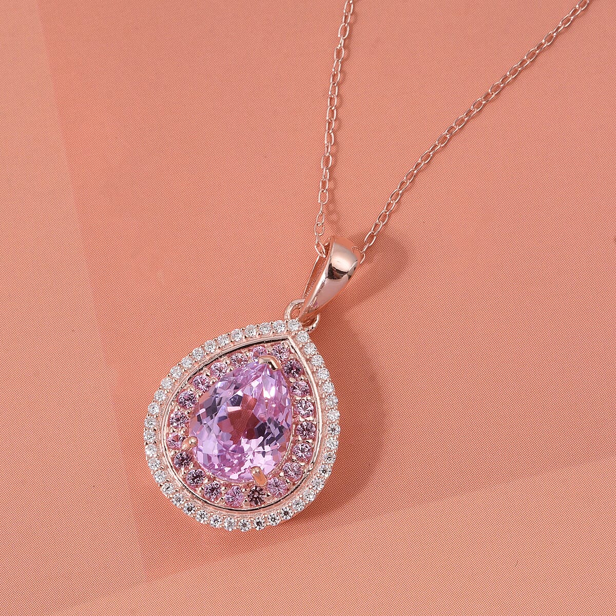 D'Joy AAAA Patroke Kunzite and Multi Gemstone 4.00 ctw Rose Halo Empress Pendant Necklace in 18K Vermeil Rose Gold Over Sterling Silver 20 Inches (Del. in 8-10 Days)  image number 2