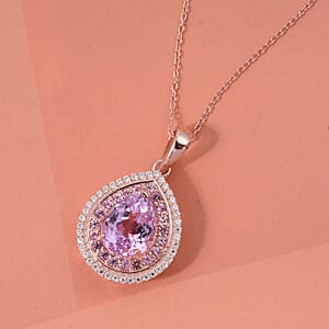 D'Joy AAAA Patroke Kunzite and Multi Gemstone 4.00 ctw Rose Halo Empress Pendant Necklace in 18K Vermeil Rose Gold Over Sterling Silver 20 Inches (Del. in 8-10 Days) 