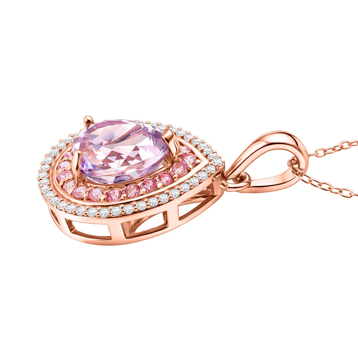 D'Joy AAAA Patroke Kunzite and Multi Gemstone 4.00 ctw Rose Halo Empress Pendant Necklace in 18K Vermeil Rose Gold Over Sterling Silver 20 Inches (Del. in 8-10 Days)  image number 3