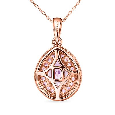 D'Joy AAAA Patroke Kunzite and Multi Gemstone 4.00 ctw Rose Halo Empress Pendant Necklace in 18K Vermeil Rose Gold Over Sterling Silver 20 Inches