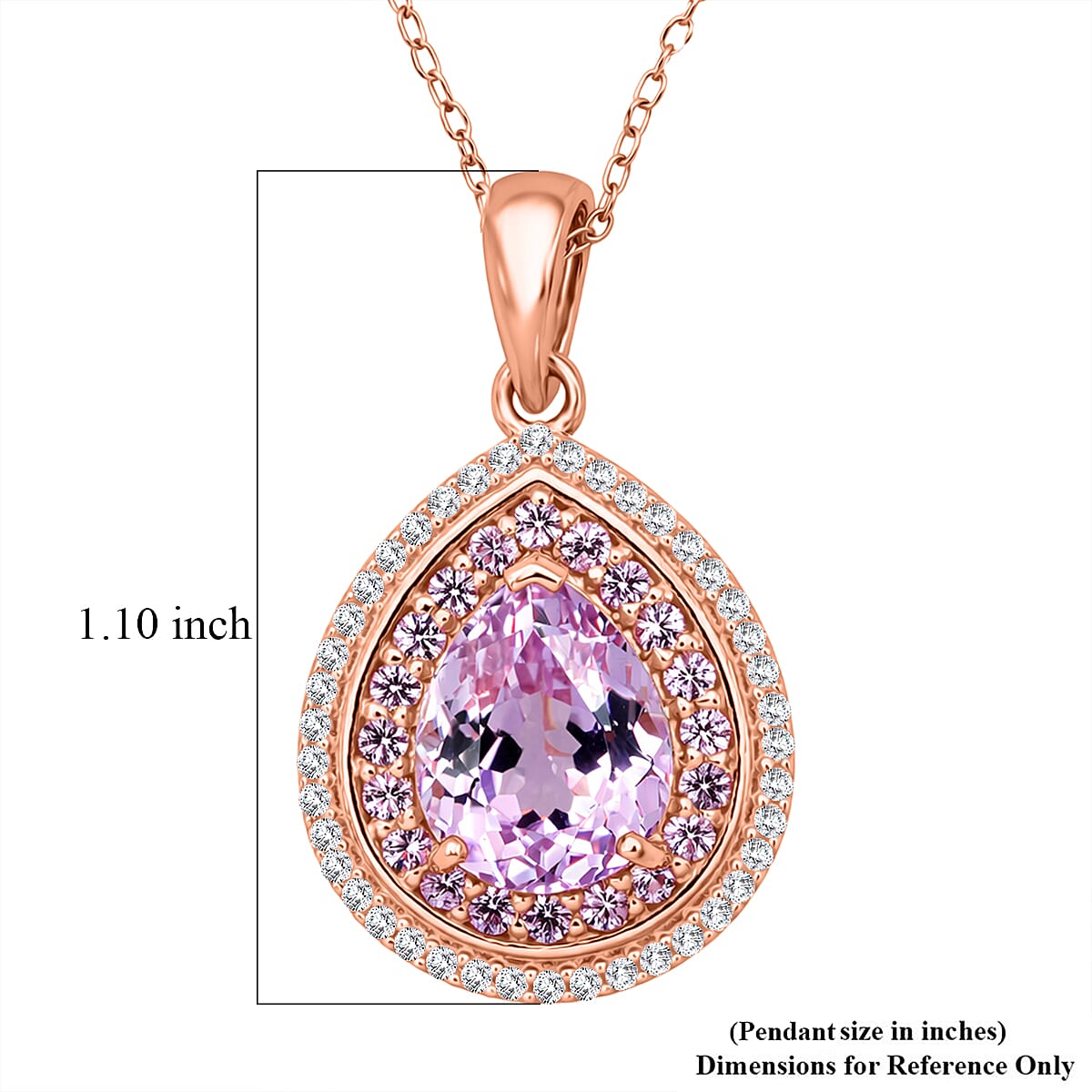 D'Joy AAAA Patroke Kunzite and Multi Gemstone 4.00 ctw Rose Halo Empress Pendant Necklace in 18K Vermeil Rose Gold Over Sterling Silver 20 Inches (Del. in 8-10 Days)  image number 5