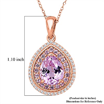 D'Joy AAAA Patroke Kunzite and Multi Gemstone 4.00 ctw Rose Halo Empress Pendant Necklace in 18K Vermeil Rose Gold Over Sterling Silver 20 Inches