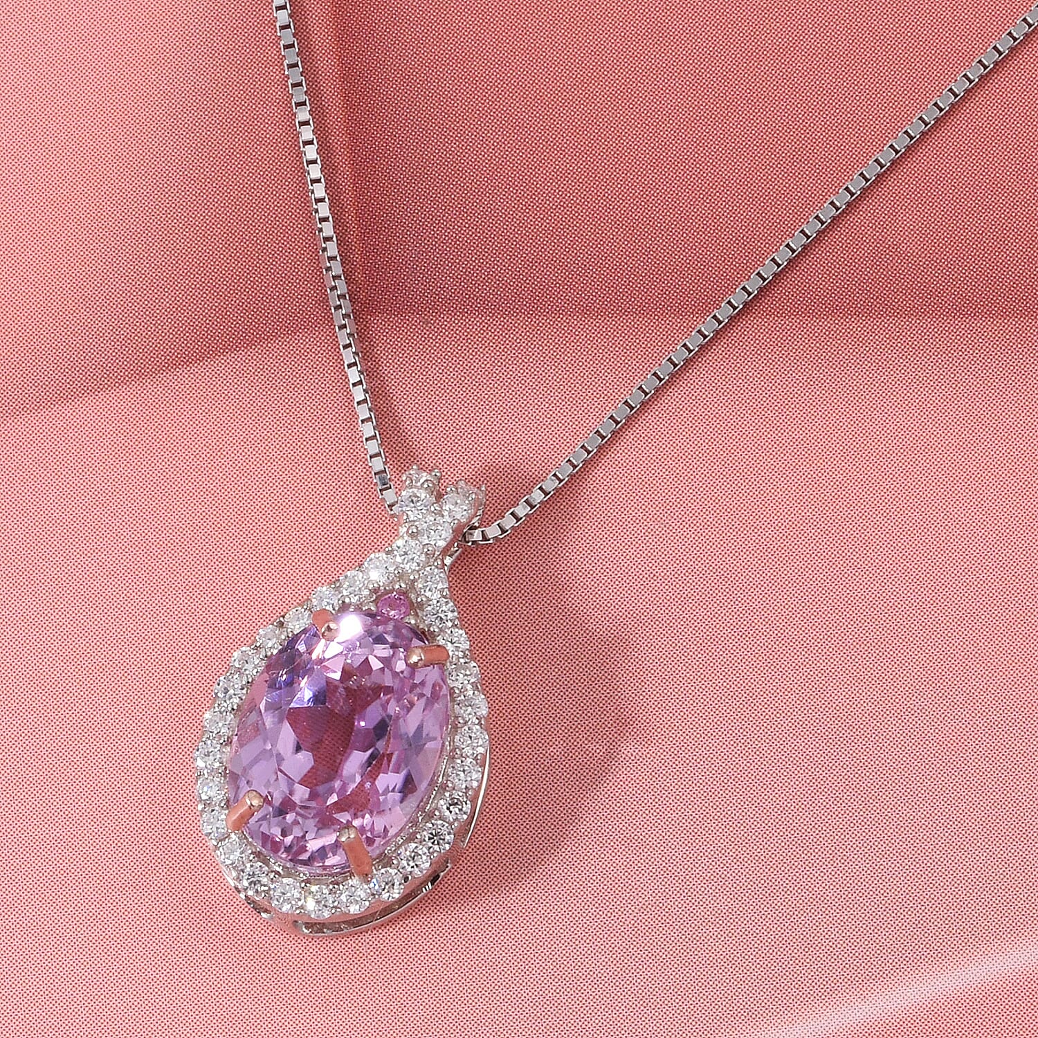 D'Joy AAAA Patroke Kunzite and Multi Gemstone 2.70 ctw Blush Infinity Crown Pendant Necklace in Rhodium Over Sterling Silver 20 Inches