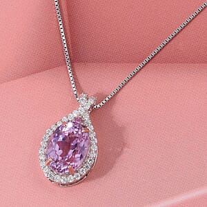 D'Joy AAAA Patroke Kunzite and Multi Gemstone 2.70 ctw Blush Infinity Crown Pendant Necklace in Rhodium Over Sterling Silver 20 Inches (Del. in 8-10 Days) 