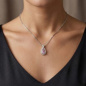 D'Joy AAAA Patroke Kunzite and Multi Gemstone 2.70 ctw Blush Infinity Crown Pendant Necklace in Rhodium Over Sterling Silver 20 Inches (Del. in 8-10 Days) 