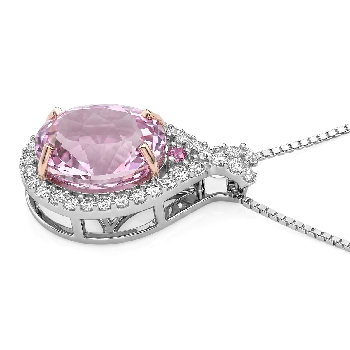 D'Joy AAAA Patroke Kunzite and Moissanite 2.70 ctw Blush Infinity Crown Pendant Necklace in Rhodium Over Sterling Silver 20 Inches (Del. in 8-10 Days)  image number 3