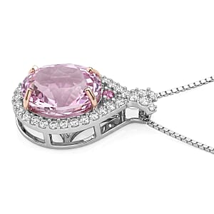 D'Joy AAAA Patroke Kunzite and Multi Gemstone 2.70 ctw Blush Infinity Crown Pendant Necklace in Rhodium Over Sterling Silver 20 Inches (Del. in 8-10 Days) 