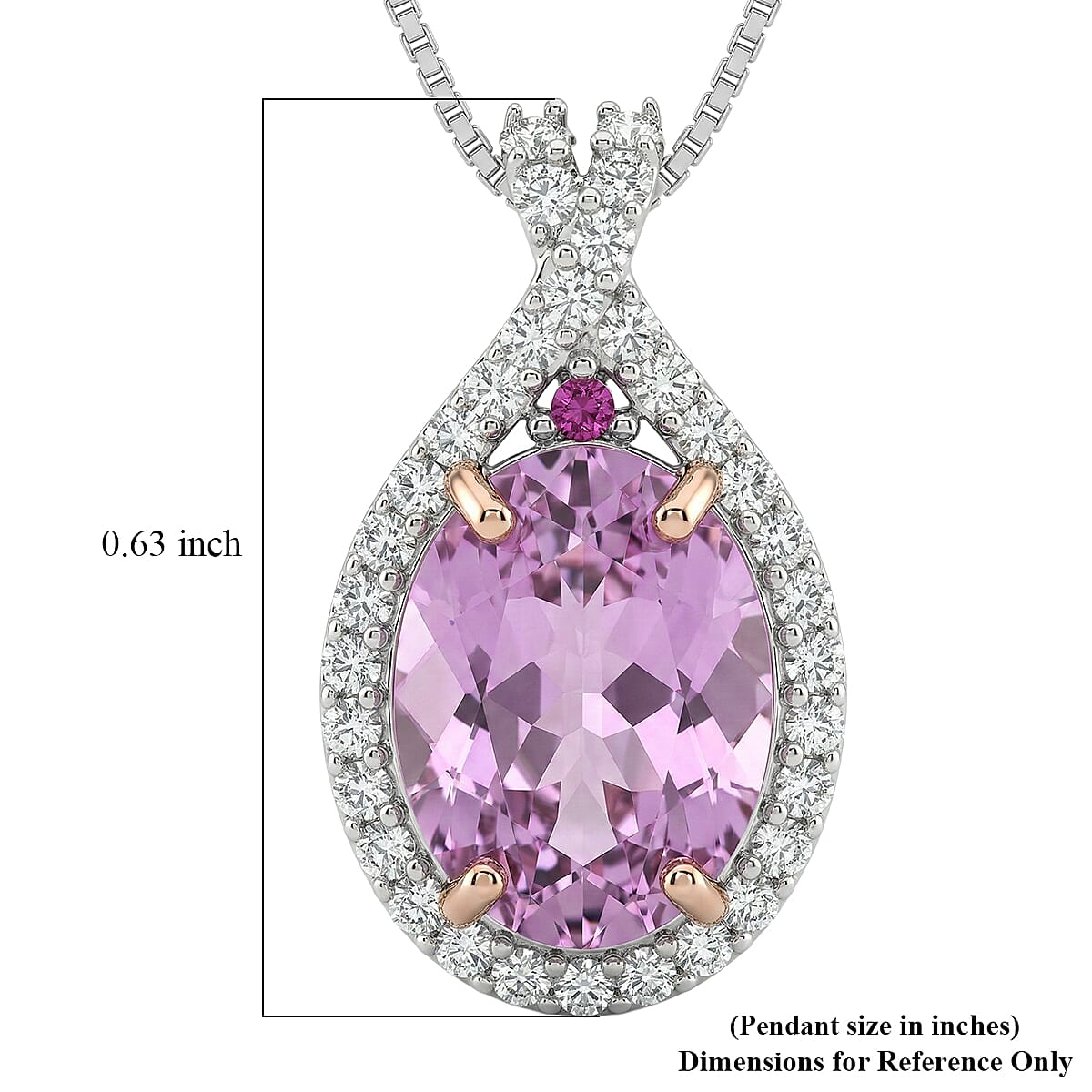 D'Joy AAAA Patroke Kunzite and Moissanite 2.70 ctw Blush Infinity Crown Pendant Necklace in Rhodium Over Sterling Silver 20 Inches (Del. in 8-10 Days)  image number 6