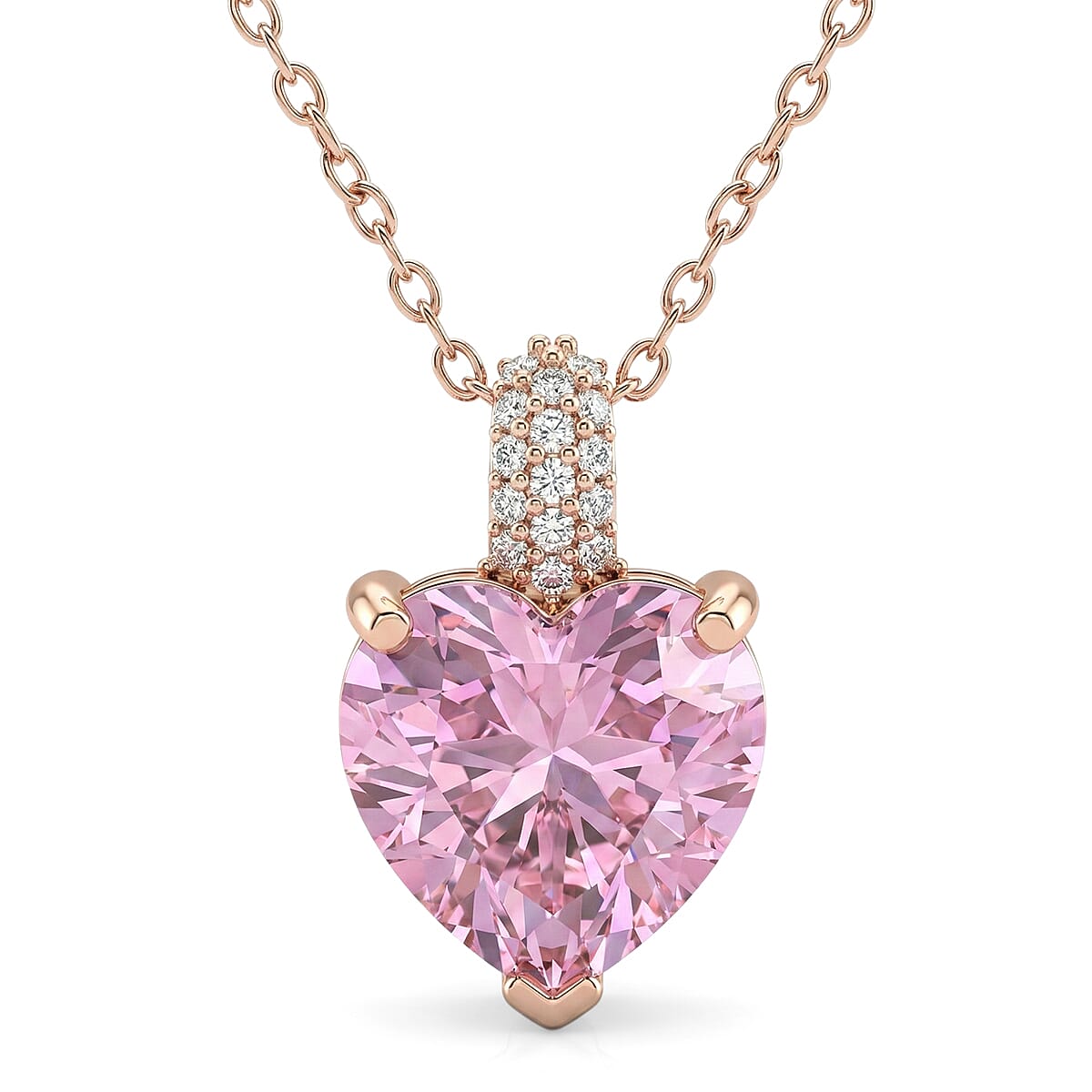 D'Joy AAAA Patroke Kunzite and Moissanite 5.25 ctw Blush of Love Pendant Necklace in 18K Vermeil Rose Gold Over Sterling Silver 20 Inches