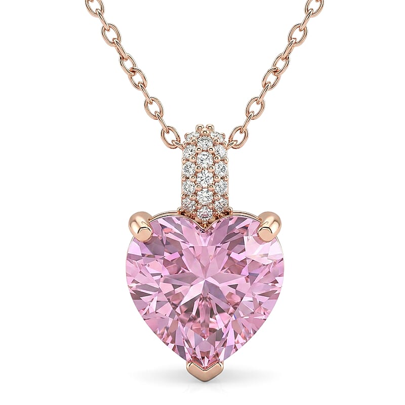 D'Joy AAAA Patroke Kunzite and Moissanite 5.25 ctw Blush of Love Pendant Necklace in 18K Vermeil Rose Gold Over Sterling Silver 20 Inches