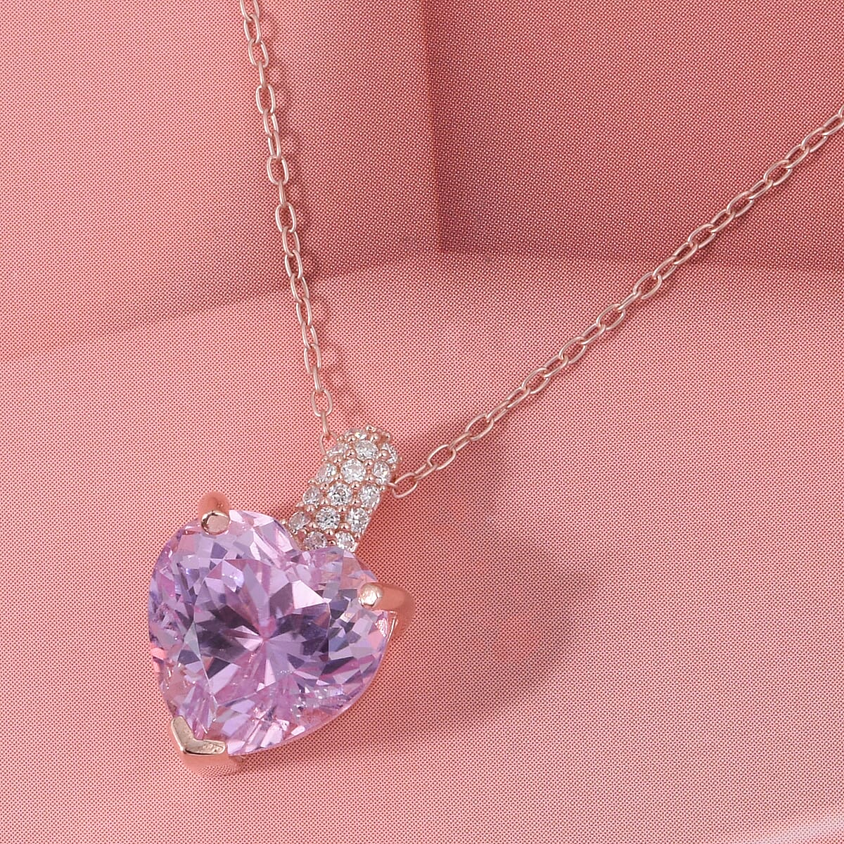 D'Joy AAAA Patroke Kunzite and Moissanite 5.25 ctw Blush of Love Pendant Necklace in 18K Vermeil Rose Gold Over Sterling Silver 20 Inches (Del. in 8-10 Days)  image number 1