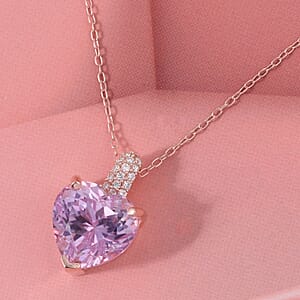 D'Joy AAAA Patroke Kunzite and Moissanite 5.25 ctw Blush of Love Pendant Necklace in 18K Vermeil Rose Gold Over Sterling Silver 20 Inches (Del. in 8-10 Days) 