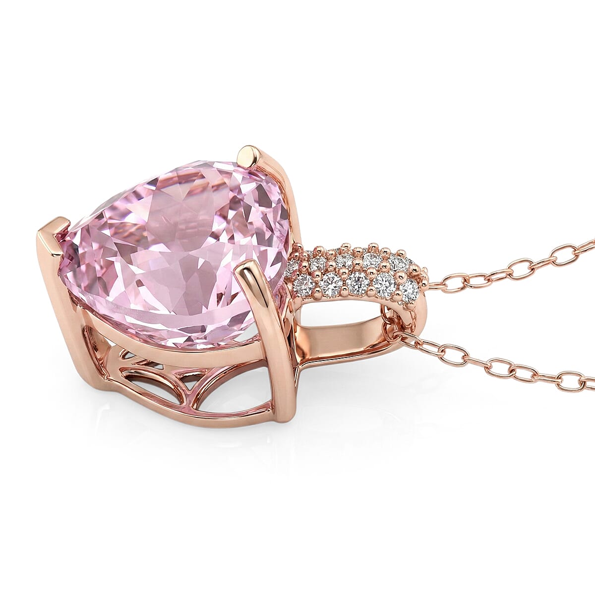 D'Joy AAAA Patroke Kunzite and Moissanite 5.25 ctw Blush of Love Pendant Necklace in 18K Vermeil Rose Gold Over Sterling Silver 20 Inches