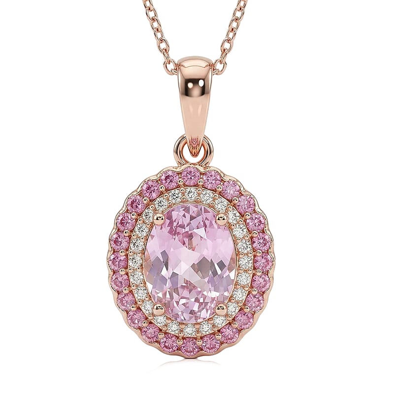 D'Joy AAAA Patroke Kunzite and Multi Gemstone 3.25 ctw Floral Radiance Pendant Necklace in 18K Vermeil Rose Gold Over Sterling Silver 20 Inches