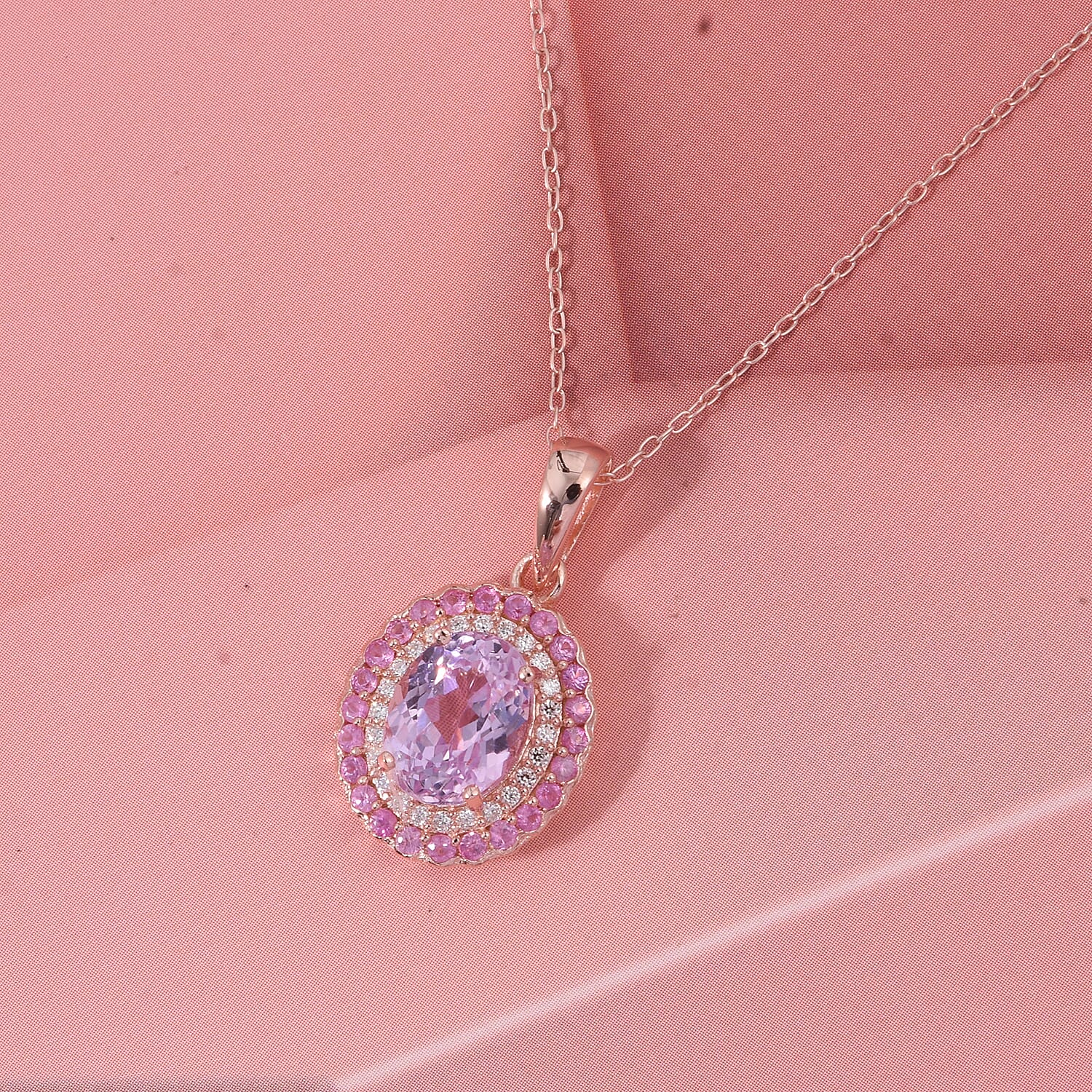 D'Joy AAAA Patroke Kunzite and Multi Gemstone 3.25 ctw Floral Radiance Pendant Necklace in 18K Vermeil Rose Gold Over Sterling Silver 20 Inches