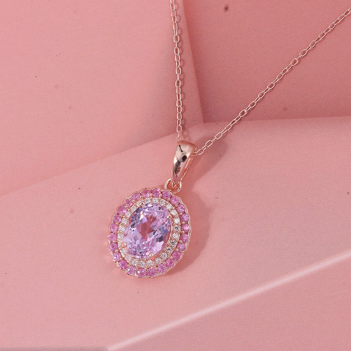 D'Joy AAAA Patroke Kunzite and Multi Gemstone 3.25 ctw Floral Radiance Pendant Necklace in 18K Vermeil Rose Gold Over Sterling Silver 20 Inches (Del. in 8-10 Days)  image number 1