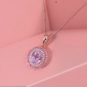 D'Joy AAAA Patroke Kunzite and Multi Gemstone 3.25 ctw Floral Radiance Pendant Necklace in 18K Vermeil Rose Gold Over Sterling Silver 20 Inches (Del. in 8-10 Days) 