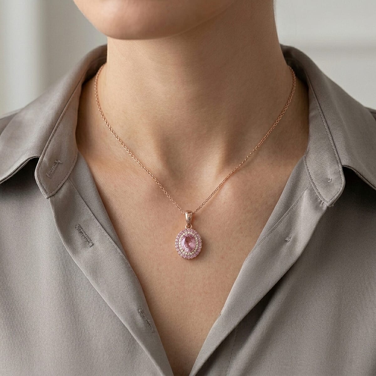 D'Joy AAAA Patroke Kunzite and Multi Gemstone 3.25 ctw Floral Radiance Pendant Necklace in 18K Vermeil Rose Gold Over Sterling Silver 20 Inches (Del. in 8-10 Days)  image number 2