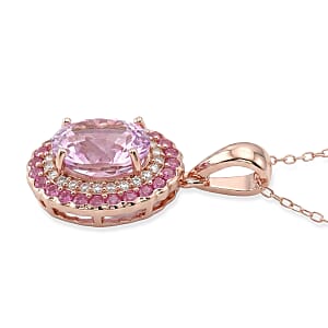D'Joy AAAA Patroke Kunzite and Multi Gemstone 3.25 ctw Floral Radiance Pendant Necklace in 18K Vermeil Rose Gold Over Sterling Silver 20 Inches (Del. in 8-10 Days) 