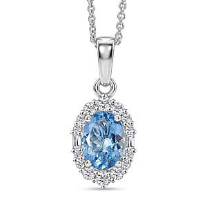 Certified & Appraised Luxoro Santa Maria Aquamarine and Diamond I2 1.30 ctw Pendant Necklace in 10K White Gold (20 Inches) (Del. In 7-10 Days)