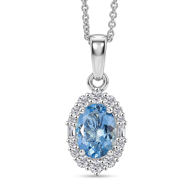 Certified & Appraised Luxoro Santa Maria Aquamarine and Diamond I2 1.30 ctw Pendant Necklace in 10K White Gold (20 Inches)
