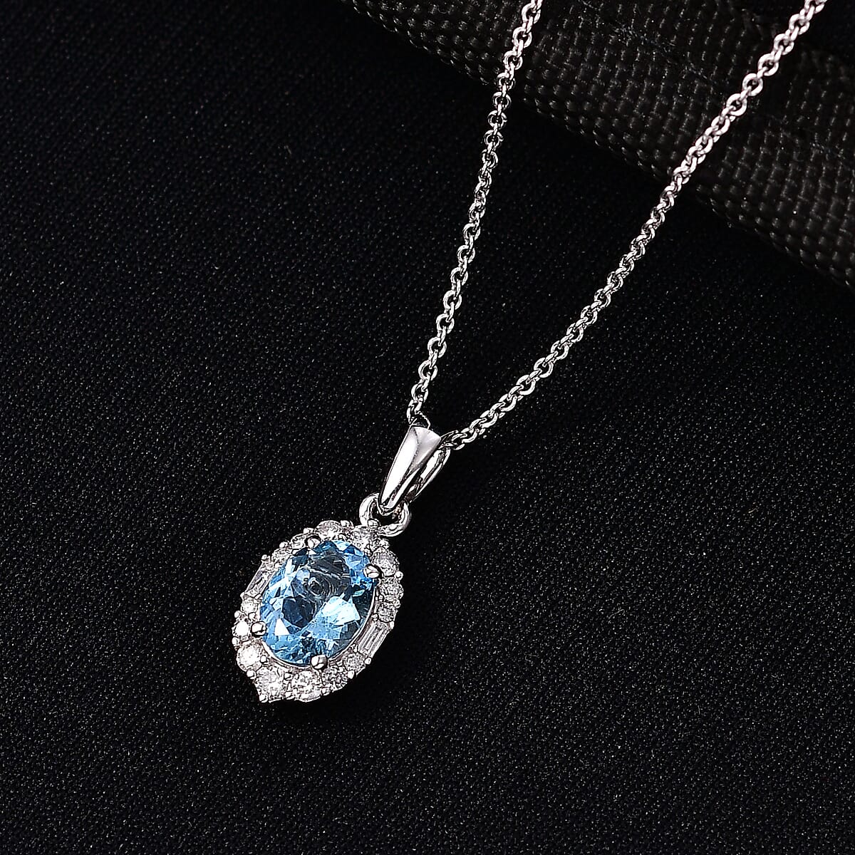 Certified & Appraised Luxoro Santa Maria Aquamarine and Diamond I2 1.30 ctw Pendant Necklace in 10K White Gold (20 Inches) (Del. In 7-10 Days) image number 1