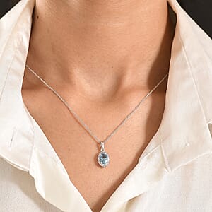 Certified & Appraised Luxoro Santa Maria Aquamarine and Diamond I2 1.30 ctw Pendant Necklace in 10K White Gold (20 Inches) (Del. In 7-10 Days)