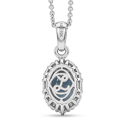 Certified & Appraised Luxoro Santa Maria Aquamarine and Diamond I2 1.30 ctw Pendant Necklace in 10K White Gold (20 Inches)