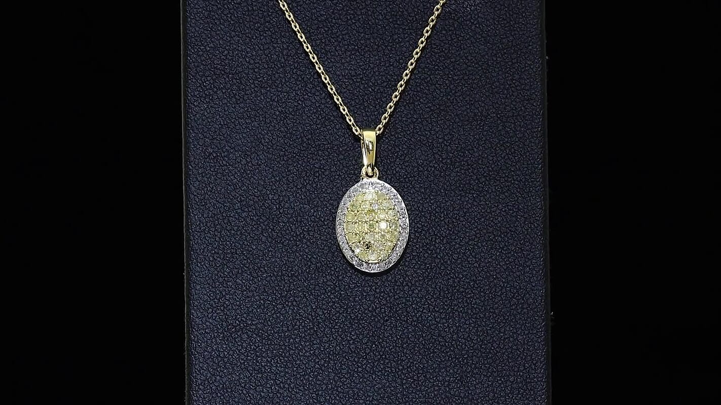 D'Joy Natural Yellow and White Diamond I3 0.50 ctw Sunburst Halo Pendant Necklace in 18K Vermeil Yellow Gold Over Sterling Silver 20 Inches
