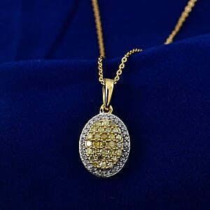 D'Joy Natural Yellow and White Diamond I3 0.50 ctw Pendant Necklace in 18K Vermeil Yellow Gold Over Sterling Silver 20 Inches 