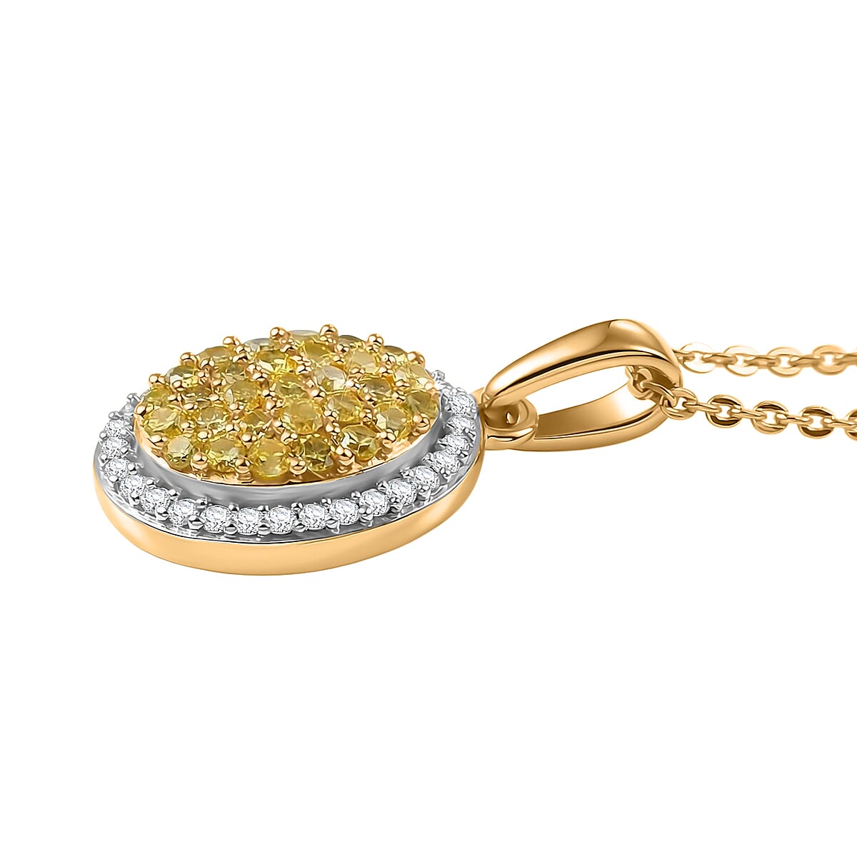 D'Joy Natural Yellow and White Diamond I3 0.50 ctw Sunburst Halo Pendant Necklace in 18K Vermeil Yellow Gold Over Sterling Silver 20 Inches 