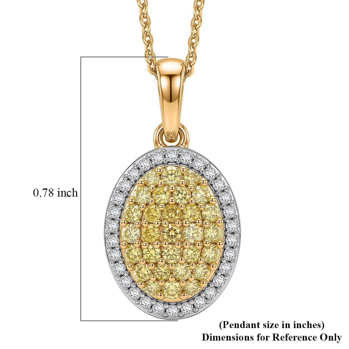 D'Joy Natural Yellow and White Diamond I3 0.50 ctw Sunburst Halo Pendant Necklace in 18K Vermeil Yellow Gold Over Sterling Silver 20 Inches 