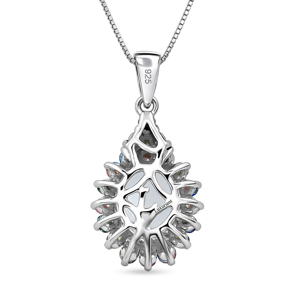 AAA Mangoro Aquamarine and Luxuriant Lab Grown Multi Diamond IR SI Ocean Bloom Pendant Necklace in Rhodium Over Sterling Silver 20 Inches