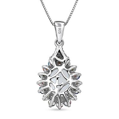 AAA Mangoro Aquamarine and Luxuriant Lab Grown Multi Diamond IR SI Ocean Bloom Pendant Necklace in Rhodium Over Sterling Silver 20 Inches