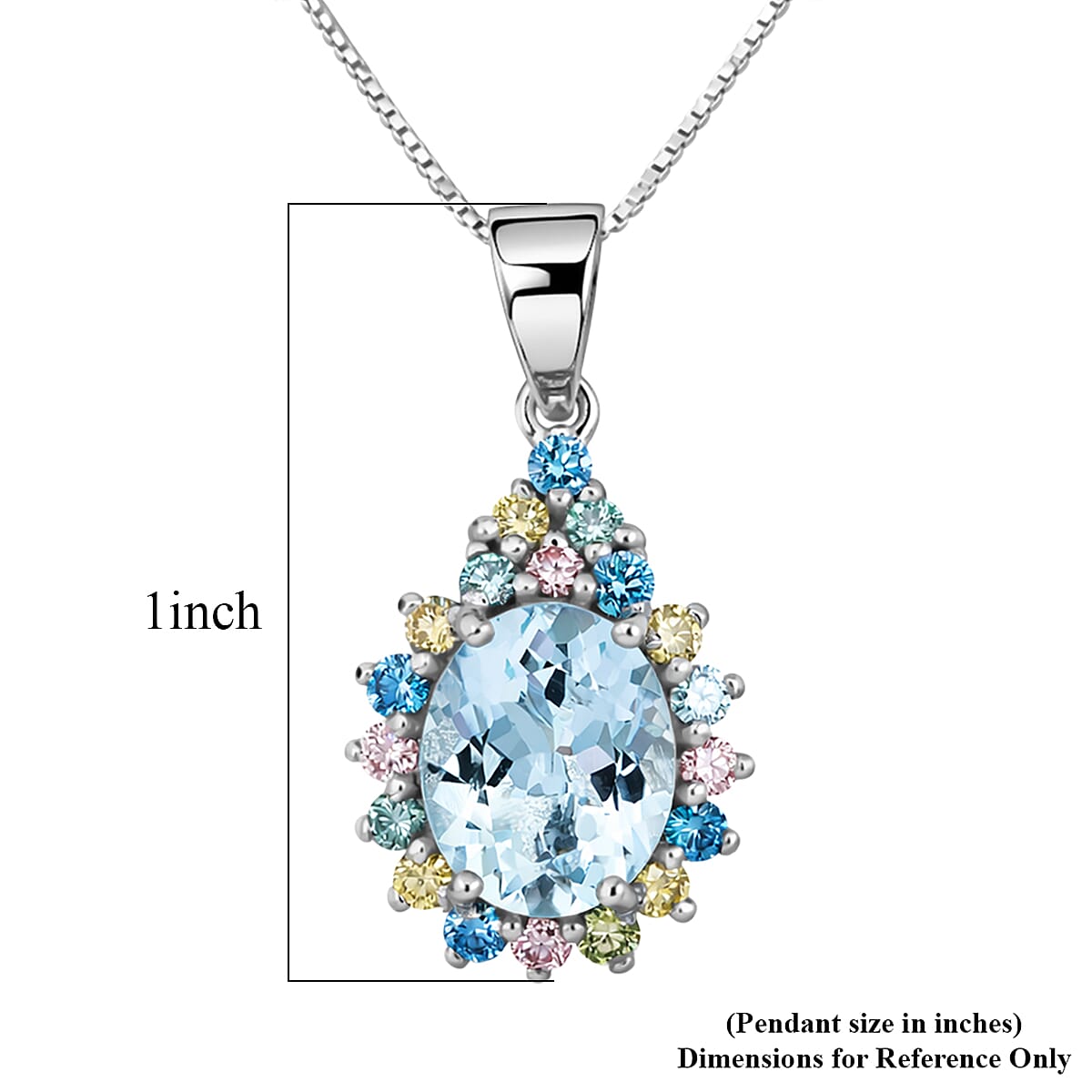 AAA Mangoro Aquamarine and Luxuriant Lab Grown Multi Diamond IR SI Pendant Necklace in Rhodium Over Sterling Silver 20 Inches  image number 5