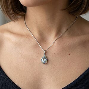 AAA Mangoro Aquamarine and Luxuriant Lab Grown Multi Diamond IR SI 2.85 ctw Pendant Necklace in Rhodium Over Sterling Silver 20 Inches 