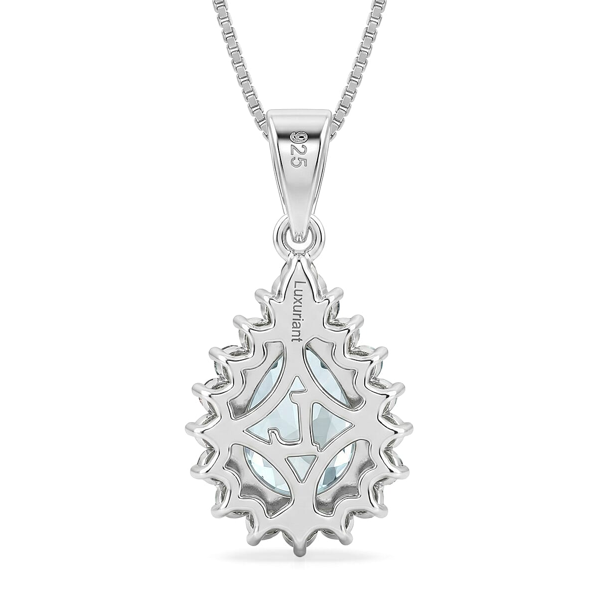 AAA Mangoro Aquamarine and Luxuriant Lab Grown Multi Diamond IR SI 2.85 ctw Ocean Bloom Pendant Necklace in Rhodium Over Sterling Silver 20 Inches