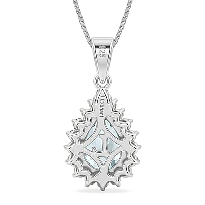AAA Mangoro Aquamarine and Luxuriant Lab Grown Multi Diamond IR SI 2.85 ctw Ocean Bloom Pendant Necklace in Rhodium Over Sterling Silver 20 Inches