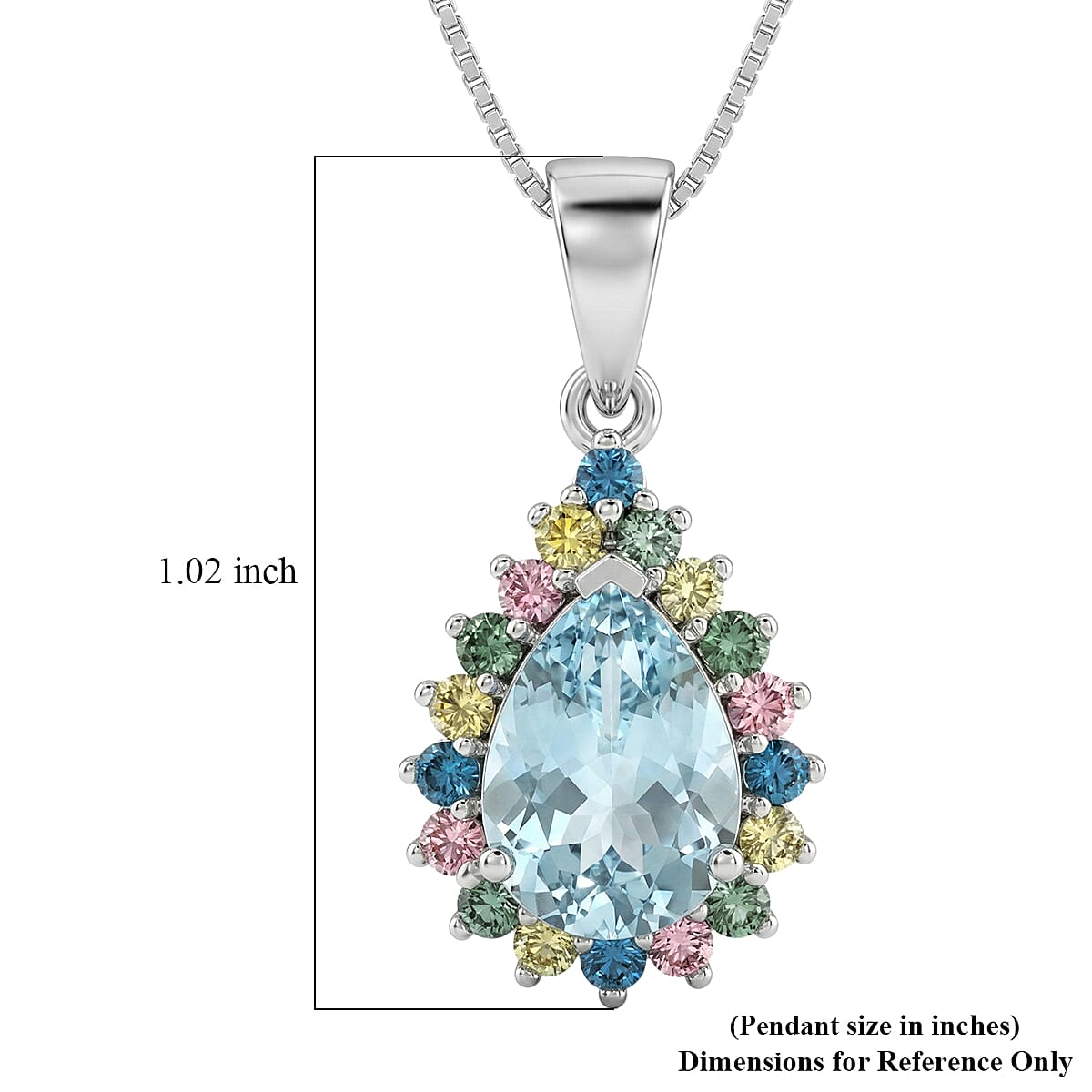AAA Mangoro Aquamarine and Luxuriant Lab Grown Multi Diamond IR SI 2.85 ctw Ocean Bloom Pendant Necklace in Rhodium Over Sterling Silver 20 Inches