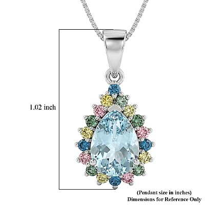 AAA Mangoro Aquamarine and Luxuriant Lab Grown Multi Diamond IR SI 2.85 ctw Ocean Bloom Pendant Necklace in Rhodium Over Sterling Silver 20 Inches