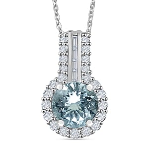Certified & Appraised D'Joy Premium Mangoro Aquamarine, Moissanite Pendant Necklace (20 Inch) in Rhodium Over Sterling Silver