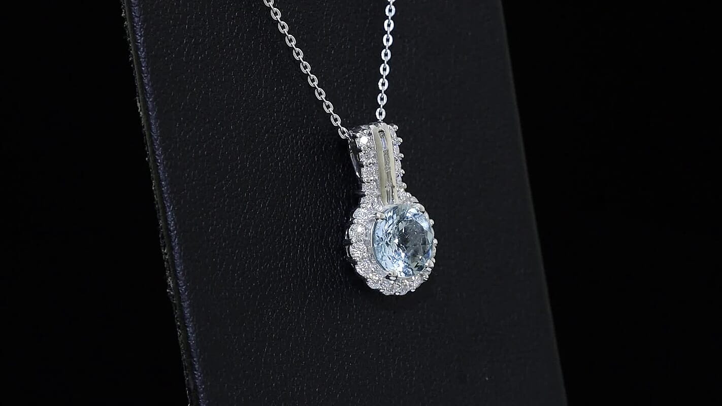 Certified & Appraised D'Joy Premium Mangoro Aquamarine, Moissanite Pendant Necklace (20 Inch) in Rhodium Over Sterling Silver