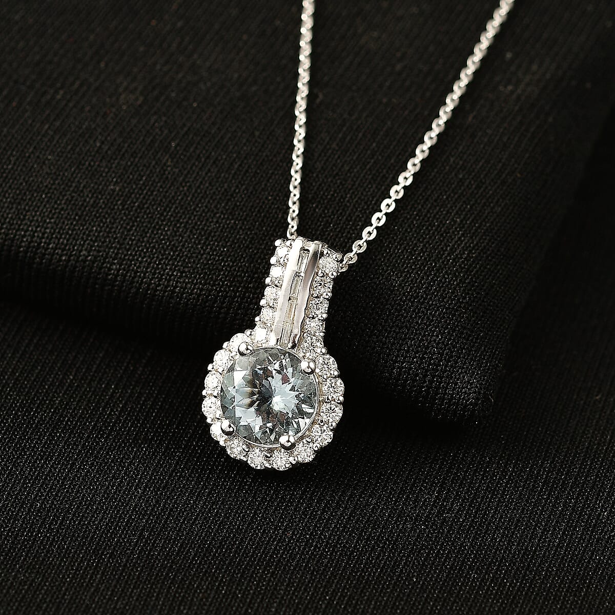 Certified & Appraised D'Joy Premium Mangoro Aquamarine, Moissanite Pendant Necklace (20 Inch) in Rhodium Over Sterling Silver image number 1
