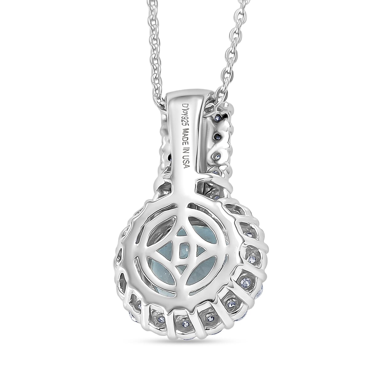 Certified & Appraised D'Joy Premium Mangoro Aquamarine, Moissanite Pendant Necklace (20 Inch) in Rhodium Over Sterling Silver image number 4