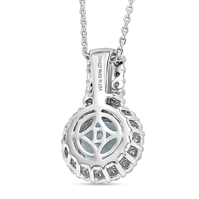 Certified & Appraised D'Joy Premium Mangoro Aquamarine, Moissanite Pendant Necklace (20 Inch) in Rhodium Over Sterling Silver
