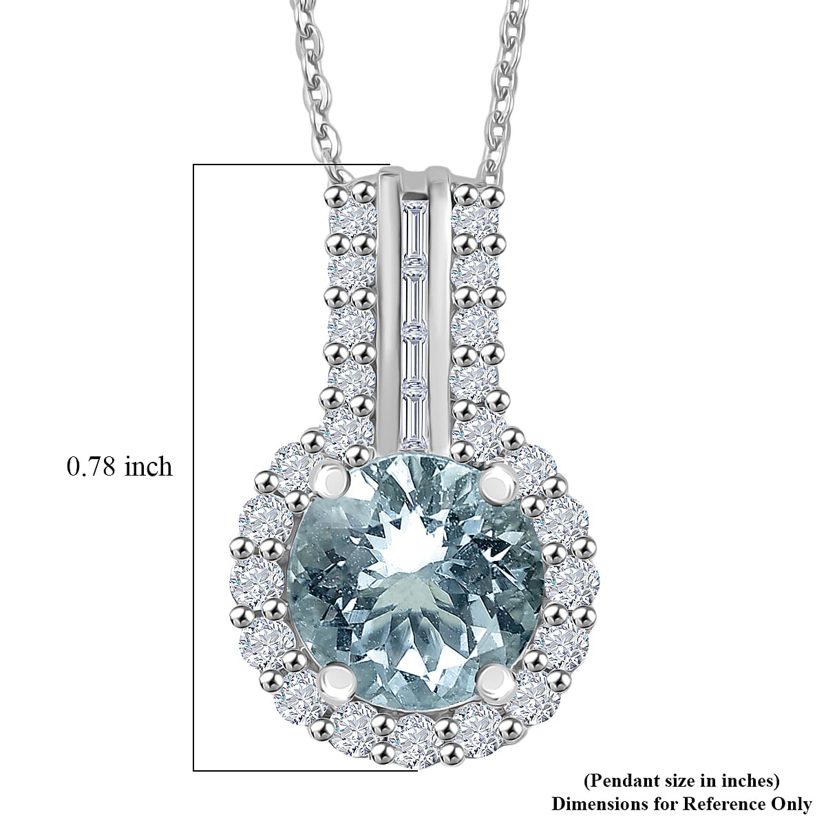 Certified & Appraised D'Joy Premium Mangoro Aquamarine, Moissanite Pendant Necklace (20 Inch) in Rhodium Over Sterling Silver