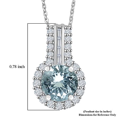 Certified & Appraised D'Joy Premium Mangoro Aquamarine, Moissanite Pendant Necklace (20 Inch) in Rhodium Over Sterling Silver