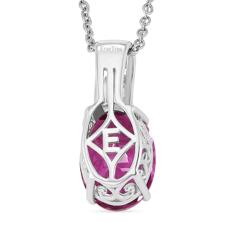 Evertrue African Lilac Quartz (Triplet) and White Zircon 6.10 ctw Tulip Blush Pendant in Platinum Bond with Stainless Steel Necklace 20 Inches