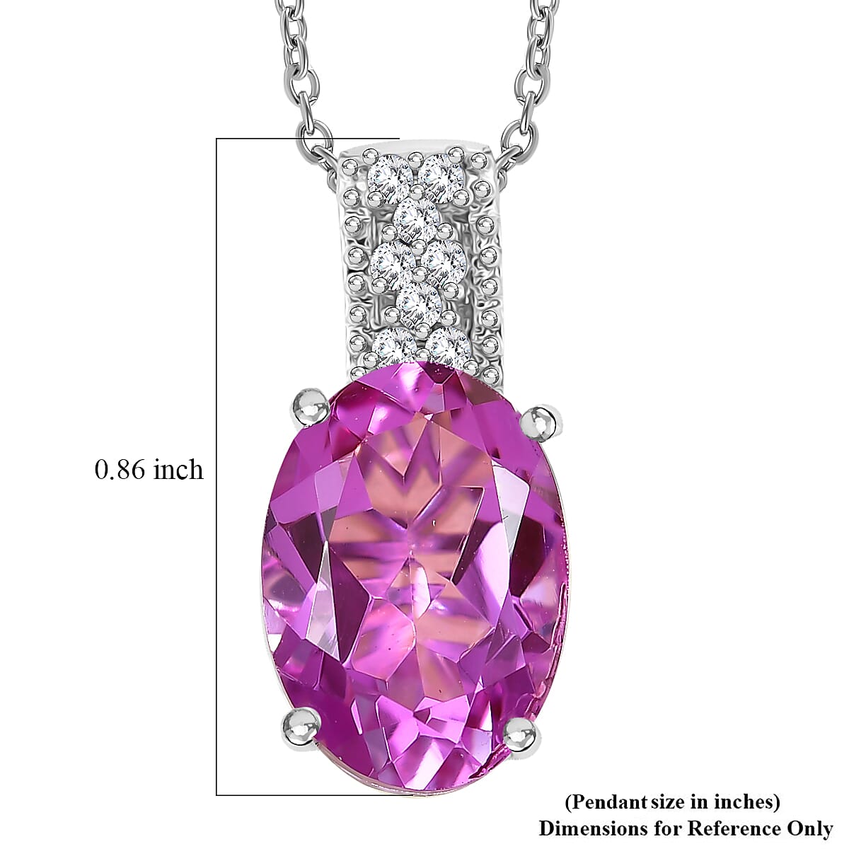 Evertrue African Lilac Quartz (Triplet) and White Zircon 6.10 ctw Pendant in Platinum Bond with Stainless Steel Necklace 20 Inches image number 5