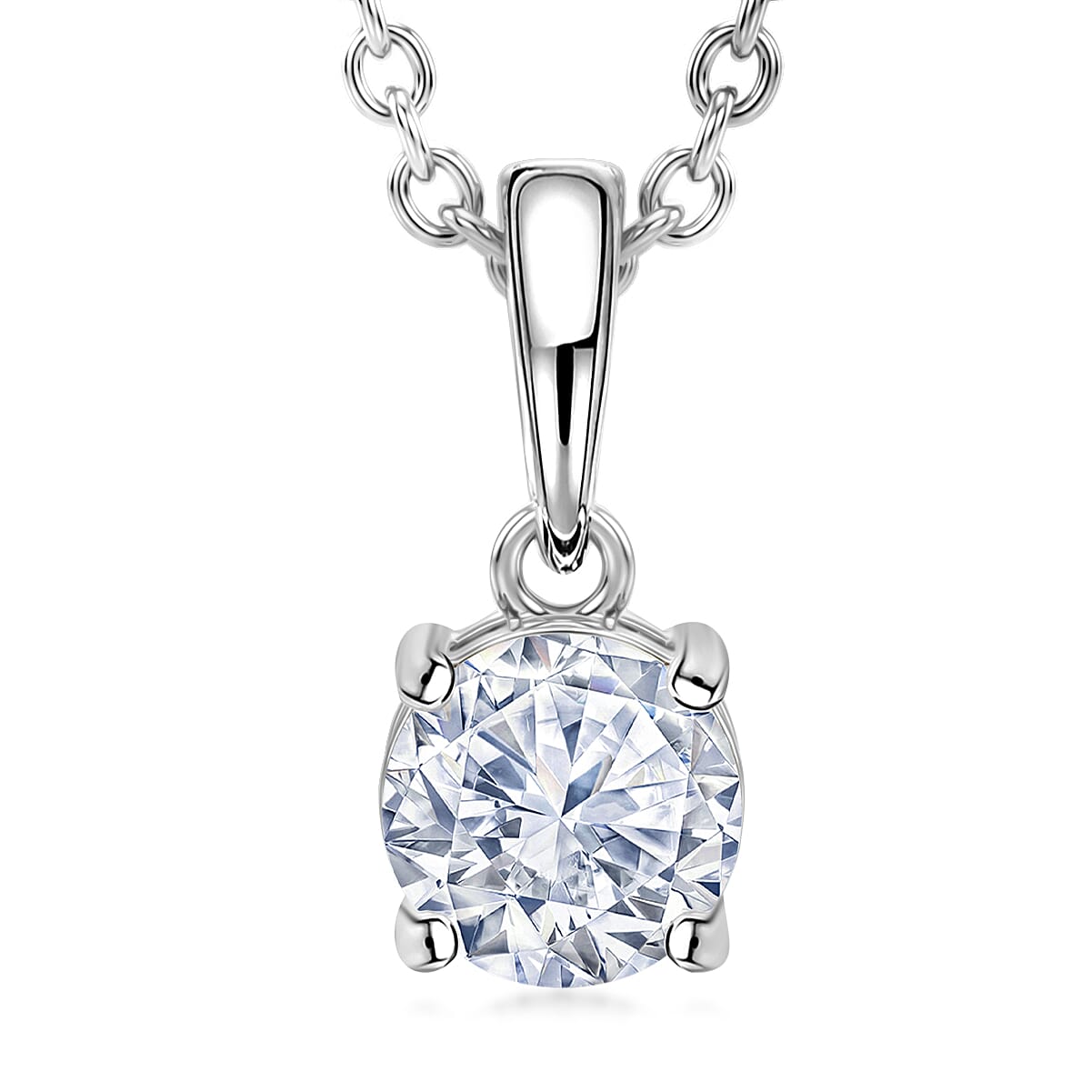 EverTrue Moissanite (Rnd 6mm) Earrings, Ring (Size 5.00) and Pendant in Platinum Bond with Stainless Steel Necklace (20 Inches) 2.40 ctw image number 6